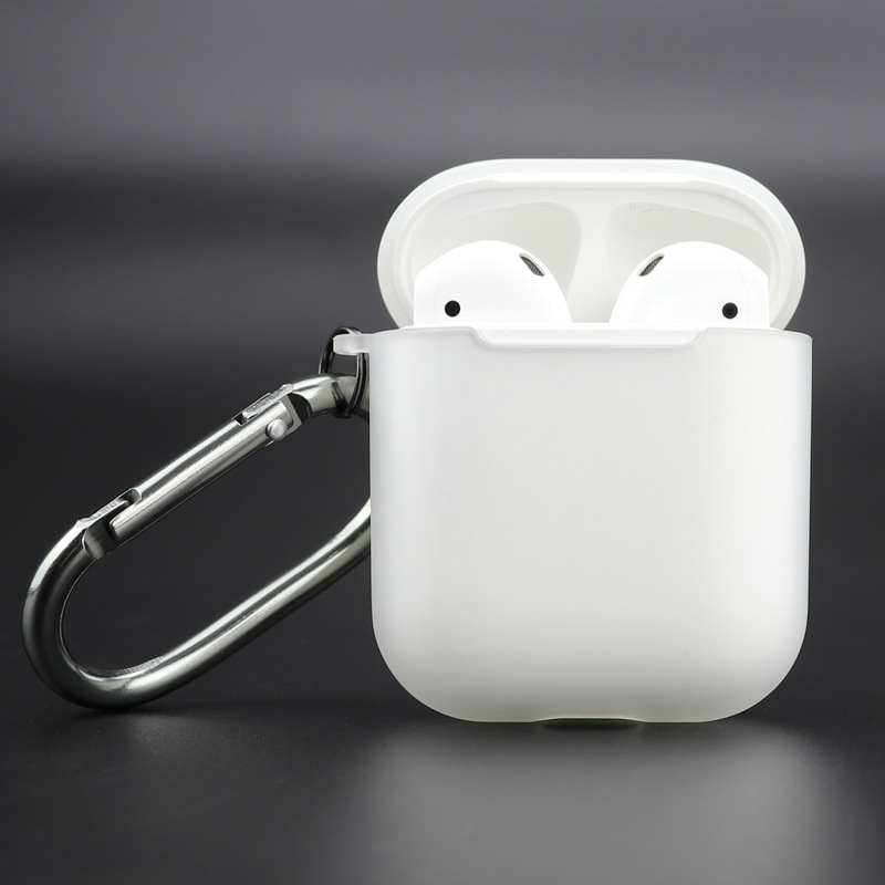 Premium TPU Cover and Skin for Apple Airpods Charging Case with Hook Clip (White)